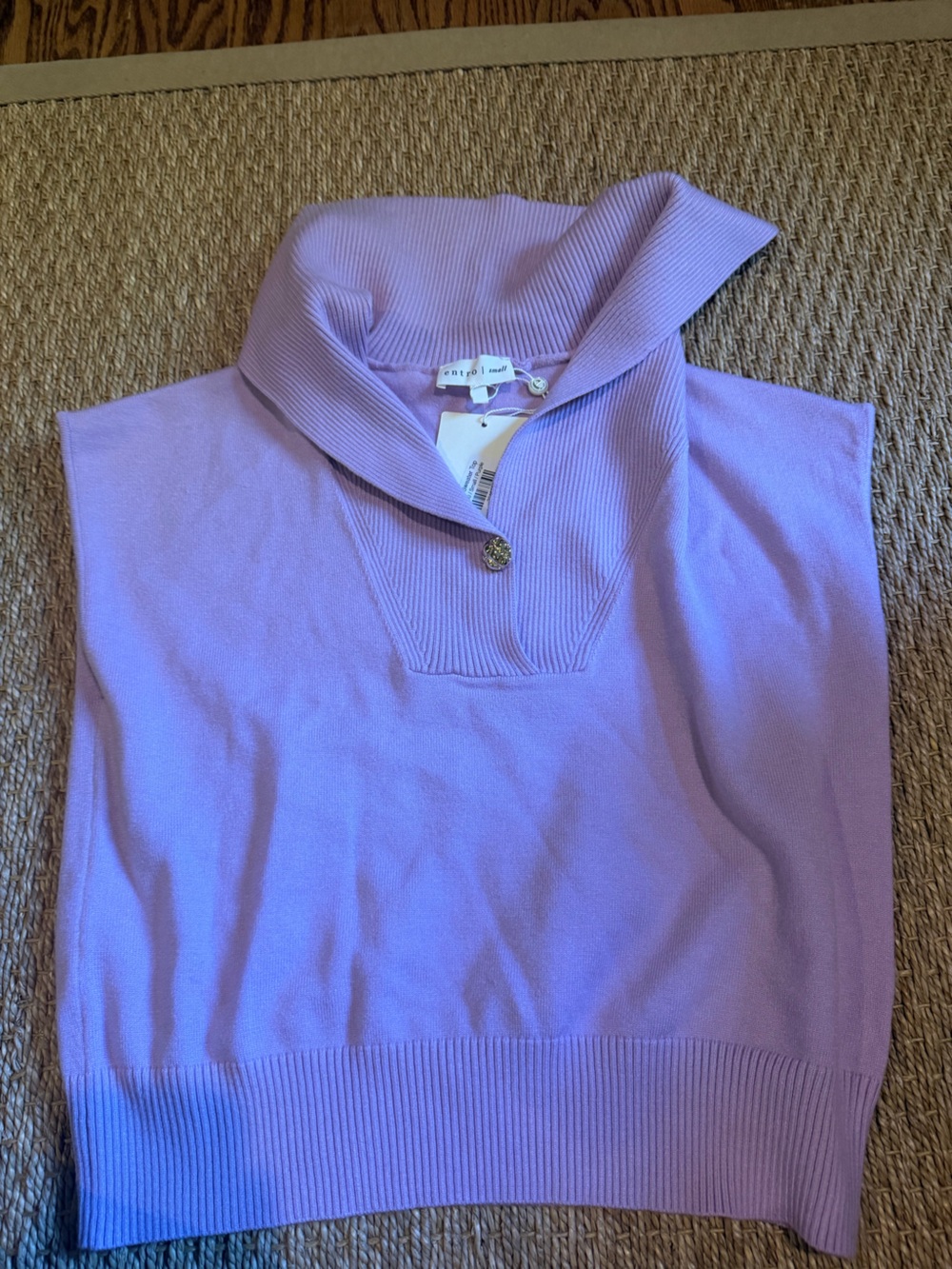 entro Lavender Cowl Neck Sleeveless Sweater with Decorative Button